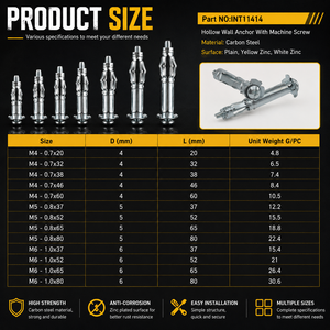 Carbon Steel Hollow Wall Anchors Full Size Plasterboard Anchor Metal Molly Anchors Hollow Wall Fixing Molly <b>Bolt</b> - Product Image 4