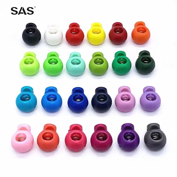 SAS Fast Delivery Black Colorful Custom Logo Size Single and Double Hole Rope Cord Lock Plastic Drawstring Stopper