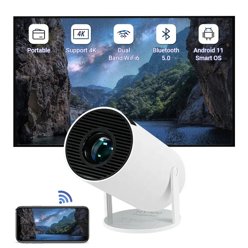 Hotack Nieuwste Hy300 Full Hd Home Theater Video Projecteur Smart Android Draadloze Telefoon Proyector Draagbare Mini 4K Projector