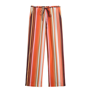 <span class=keywords><strong>Pantaloni</strong></span> Lunghi Casual da <span class=keywords><strong>Donna</strong></span> con Stampa a Righe <span class=keywords><strong>Arancioni</strong></span>, Chiusura a Zip e Cintura - Product Image 1