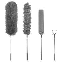 Ensemble de dépoussiéreurs extensibles - Têtes de nettoyage en chenille grise et microfibre avec manche en acier inoxydable, dépoussiéreur multi-usages
