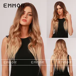 ขายร้อนผมยาว Ombre น้ําผึ้งสีน้ําตาล 26 นิ้ว Body Wave ผมสังเคราะห์สําหรับงานปาร์ตี้ทุกวัน