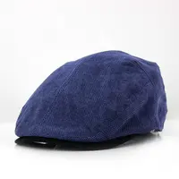 คุณภาพสูงใหม่แฟชั่นขายส่งที่กำหนดเองโลโก้ Peaked หมวกแบนหมวก Beret หมวก Unisex Retro กำมะหยี่สีฟ้า Casquette หมวก