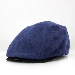 高品质新时尚批发定制标志尖顶帽平帽贝雷帽帽男女皆宜复古户外天鹅绒蓝色 Casquette 帽子