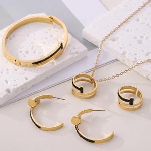 Moda Aço Inoxidável prego 4pcs garra Zircon rodada colar brinco marca jóias Set - Product Image 4