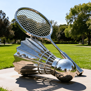 Grandes sculptures de raquettes en acier inoxydable, balles de tennis et de golf, et sculptures de raquettes pour la décoration des parcs - Product Image 3