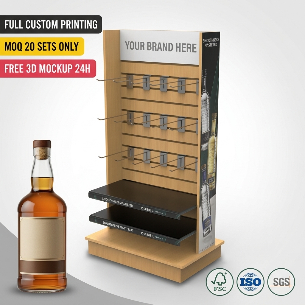 Wholesale Custom Premium Wooden Spirits Display Stand Whiskey Gin Bottle Rack for Craft Distillery Tasting Room Boutique Store — view 1