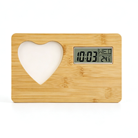 Horloge numérique LED DIY personnalisable, disque rectangulaire en aluminium, cadre photo vierge en bambou pour sublimation, décoration de bureau, cadeaux