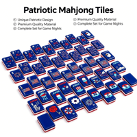 Ensemble de tuiles de mahjong américaines en acrylique gravées bleu patriotique, de luxe moderne et personnalisé, avec tapis et supports, portable, pour cadeaux et divertissement de casino