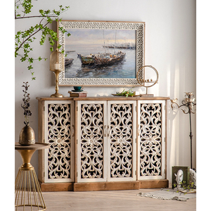 Pháp cổ cổ điển công nghiệp phong cách mộc mạc đồ nội thất bằng gỗ tự nhiên <span class=keywords><strong>sideboard</strong></span> với 4 Rỗng ra khắc cửa - Product Image 3