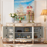 Armoire de couloir en bois massif peinte à la main de style vintage français de luxe - Table console d'entrée classique royale pour couloir de palais