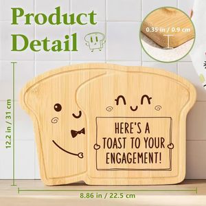 Tabla de cortar de bambú con forma de tostada, de doble cara, para cocina, regalo de compromiso, color madera natural, forma rectangular - Product Image 3