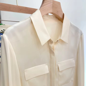 女性の春と夏の女性用ドレープホワイトシャツ長袖ドレスプレミアムトップ2025新シルクシャツ - Product Image 1