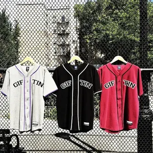 Camiseta esportiva unissex de malha com estampa de letras e camisas de beisebol retrô personalizadas para o verão