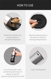 Portable Electric Salt Pepper Grinder Set <b>Battery</b> Power USB Source Mini BBQ Spice Grinder for Household Hotel Use Ceramic Blade - Product Image 6