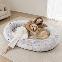 Lit pour animaux de compagnie extra large et moelleux, en fourrure de lapin, rembourré en éponge, ovale, amovible, lavable, antidérapant, pour chiens et chats, intérieur