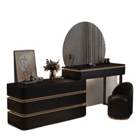 Nouvelle table de maquillage intégrée de luxe avec rangement, design moderne, extensible, éclairée, pour salon, en bois de pin et panneau MDF, avec miroir