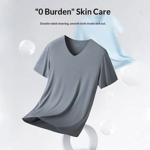 T-shirt décontracté double face en modal à col en V pour <span class=keywords><strong>homme</strong></span>, collection printemps-été, manches courtes, fin, sans coutures, couleur unie, vêtement d'extérieur, sous-vêtement de base - Product Image 3