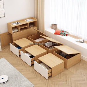 Economical Compact Studio Apartment Furniture Sets <b>With</b> WoodenTatami Bed <b>with</b> Built-in <b>Desk</b> Wardrobe & Drawer Storage - Product Image 3