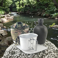 Kit de gourde tactique portable 1L pour l'extérieur, en plastique, avec gobelet en aluminium et pochette