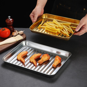 Stainless Steel <b>BBQ</b> Pan Rectangular Golden Nonstick Oil Drainage <b>Tray</b> For Hotel Food Multifunctional Serving <b>Trays</b> - Product Image 2