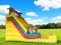 Toboggan aquatique gonflable géant d'aventure tropicale, qualité commerciale, toboggan sauteur palmier, matériau PVC 0,55 mm, installation facile, souffleur inclus