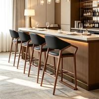 Chaise de bar nordique moderne personnalisable en cuir PU et éponge, avec structure en bois massif, tabouret de comptoir pour la maison, l'îlot de cuisine, le bar, l'hôtel, le salon
