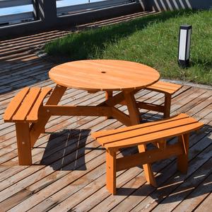 Durable Wooden round Outdoor Dining <b>Table</b> with Built-In Benches – Perfect for Family Gatherings <b>Garden</b> Parties - Product Image 4