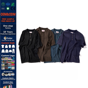 Custom Salt Washed Vintage Heavyweight 280gsm 100% Cotton <strong>Men</strong> <strong>Henley</strong> Short Sleeve Tee Streetwear Blank <strong>T</strong>-<strong>shirt</strong> OEM Wholesale - Product Image 1