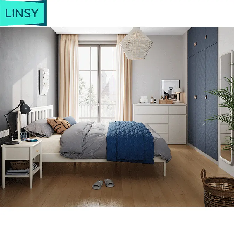 Linsy Meubles de chambre à coucher à ossature en bois Lits en bois Ensembles de chambre à coucher king size Lit double