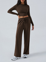 Y2K 2 pièces ensemble automne et hiver femmes attaché couleur Pure taille cintrage mode jambe large décontracté pantalons longs femme