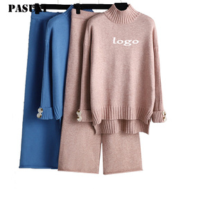 PASUXI Set Invernale da Donna con Maglione a Collo Alto Plissettato e Pantaloni a Gamba Larga, Completo Caldo in Maglia, <span class=keywords><strong>Outfit</strong></span> Casual - Product Image 1