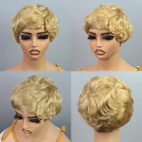 Perruques courtes dentelle HD Perruques en cheveux indiens bouclés coupe Pixie Perruques en cheveux humains à 100%