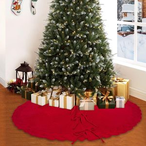 Jupe de sapin de Noël tricotée blanche et rouge de 48 pouces, étagère pour couvrir la base du sapin, jupe en fil métallique et couverture. - Product Image 4
