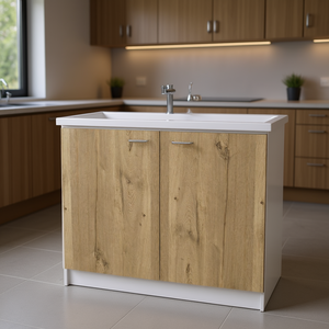 Meuble d'Évier de Cuisine Blanc Chêne Clair Design Moderne Rectangulaire avec Évier Intégré - Product Image 2