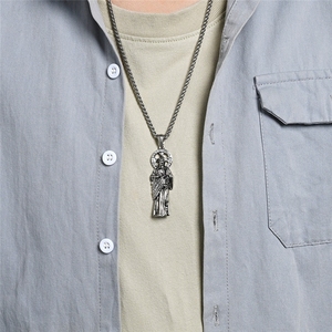 Collier Pendentif Saint Jude en Acier Inoxydable avec Zircon, Bijou <span class=keywords><strong>de</strong></span> Mode Chrétien Catholique Hip Hop pour Hommes - Product Image 5