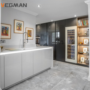 Gloss Grey Acrylic Tall Storage Cabinet Kitchen Pantry Cupboard And Sink Base Cabinet