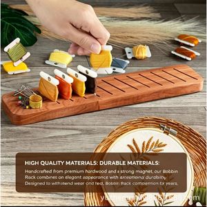 Organizador de Hilos de Bordado de Madera con Base Ovalada, Porta Agujas Portátil con Almacenamiento Magnético para Costura - Product Image 5