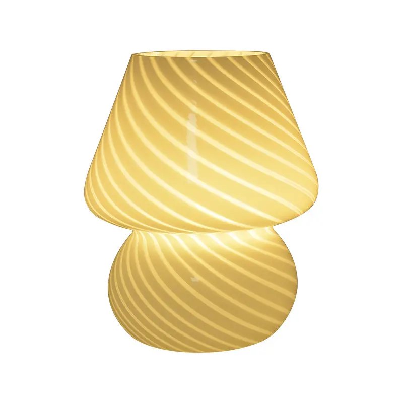 Mushroom Lamp Translucent Glass Table Bedside Lamps Italian Style Modern Swirl Striped Desk Light For Home Decoration of Dining