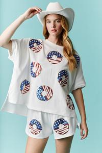 HIPPOKIDS T-shirt à paillettes surdimensionné 4 juillet fête de l'indépendance femmes décontracté à manches courtes haut ample - Product Image 4