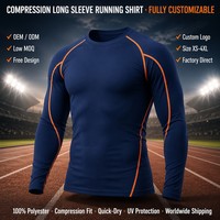 Kaos Lari Lengan Panjang Kompresi Khusus Pabrik dengan Jahitan Kontras untuk Pria Marathon Fitness Logo OEM