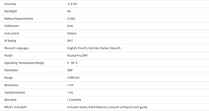 Medidor de ORP portátil Hach Pocket Pro, analizador de calidad del agua con rango de 999 mV, pantalla LCD y diagnóstico integrado - Product Image 4