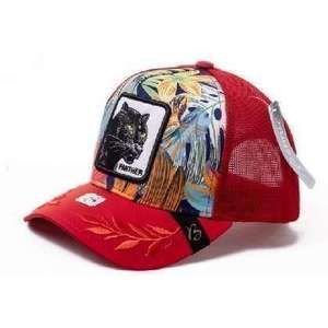 Gorra Trucker Panther Roja de Malla Ajustable Unisex Estilo Urbano Primavera Verano Casual con Panel Frontal Bordado de 6 Paneles - Product Image 1