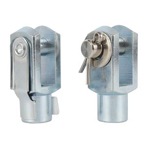 Connecteur en Y pour vérin pneumatique, en acier inoxydable M6, avec fourche à étrier et goupille à ressort longue, filetage droit, longueur 43mm, usiné - Product Image 1