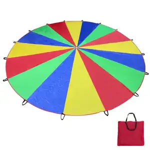 2.6m Outdoor Rainbow Umbrella Nylon Fabric Team Game Colorful Parachute Toy With Carry Bag For Kids Sports Sensory Training Toys