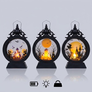 Oferta Especial: Linterna LED Vintage Redonda sin Llama con Escena de Halloween (Murciélago, Castillo, Calabaza) - Adorno de Luz Nocturna - Product Image 2