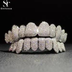 Fashion Jewelry 925 Silver Plated Gold 10 Top 10 Bottom Custom Grillz Vvs Moissanite Teeth Grillz Diamond Grillz