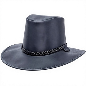 Leather Cowboy <b>Hat</b> Unisex Outdoor Wide Brim Black Casual Spring <b>Summer</b> 58-60CM - Product Image 1