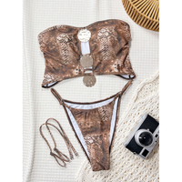 Nouveau maillot de bain sexy et tendance en imprimé serpent marron, haut tube métallisé avec imprimé léopard