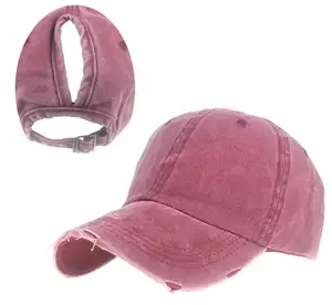 2020010307 at kuyruğu yapılandırılmamış yıkanmış baba şapkası dağınık yüksek topuz Ponycaps düz beyzbol şapkası